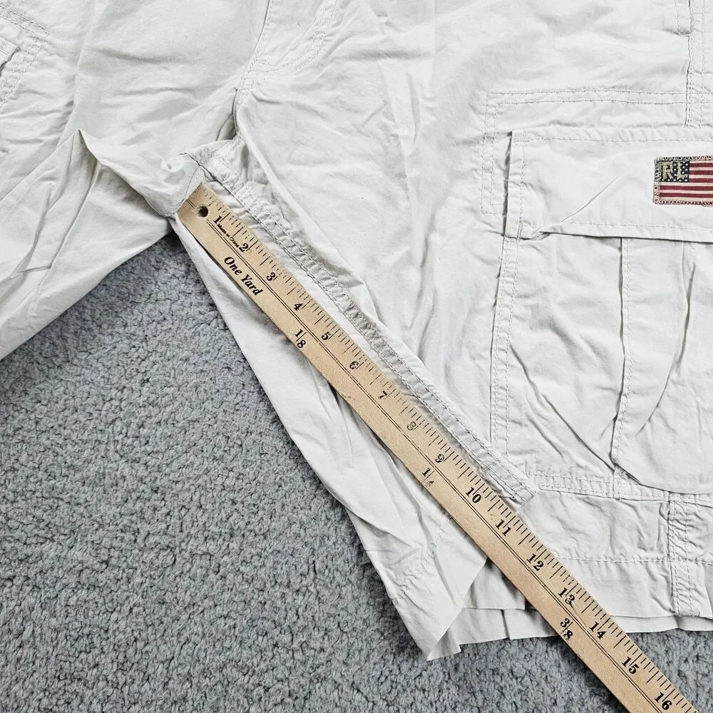 Vintage Polo Jeans Co Short Mens 34 Cream Cargo Military 90s Skater Baggy Casual